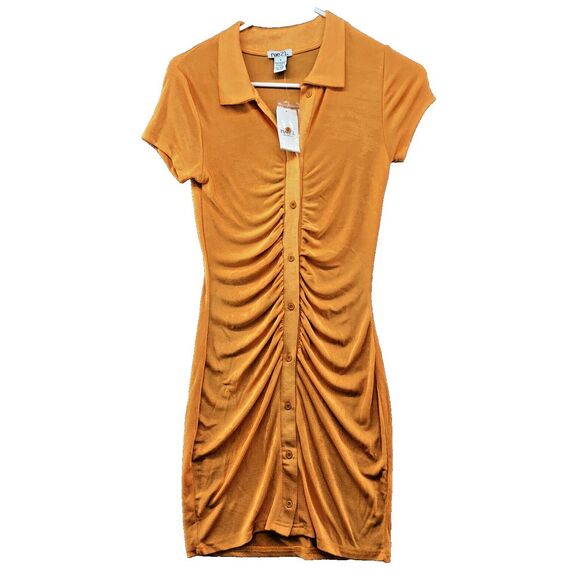 Rue21 Dress Women Young Adult M Orange Short Sleeve Button Up Knee Length New - Picture 1 of 12